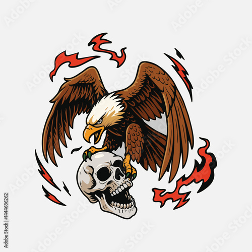 Flying Eagle Tattoo Holding Skull