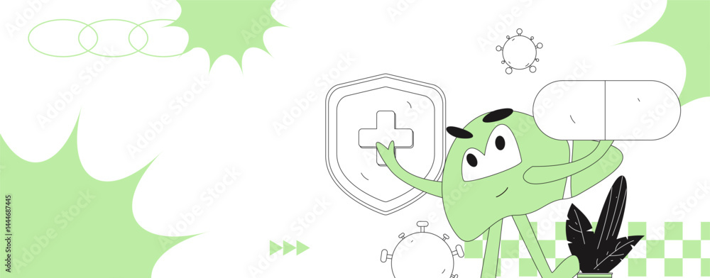 Obraz premium National Liver Protection Day Medical Characters Flat Vector Concept Operation Hand Drawn Illustration 
