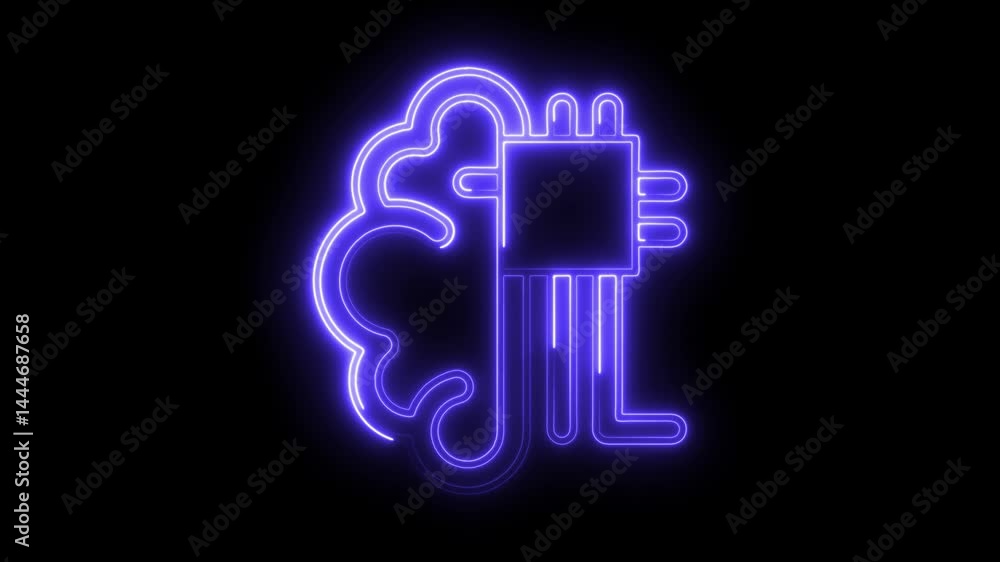 Neon brain and circuit board glowing outline illustration technology connection artificial intelligence conceptualization data science neural network on black background Neon brain and circuit board glowing outline illustration technology connection artificial intelligence conceptualization data science neural network on black background