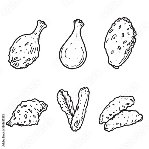crispy fried chicken line drawing vector art