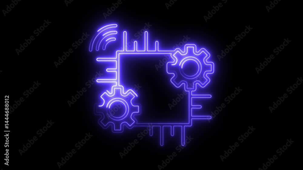 Neon processor with gear wheels animation on black background artificial intelligence concept futuristic technology and automation loopable Neon processor with gear wheels animation on black background artificial intelligence concept futuristic technology and automation loopable