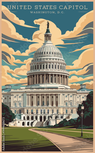 Washington, USA travel destination poster in retro style. Vector art illustration