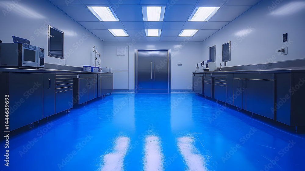 Fototapeta premium Modern laboratory interior with blue floor