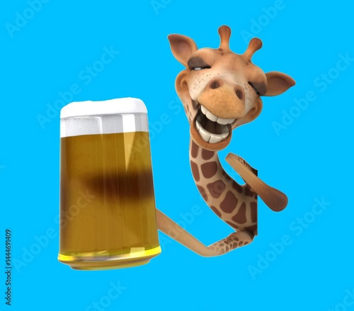 Canvas Print Fun 3D cartoon giraffe with a beer