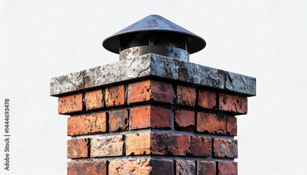 Naklejka premium old brick chimney on white background