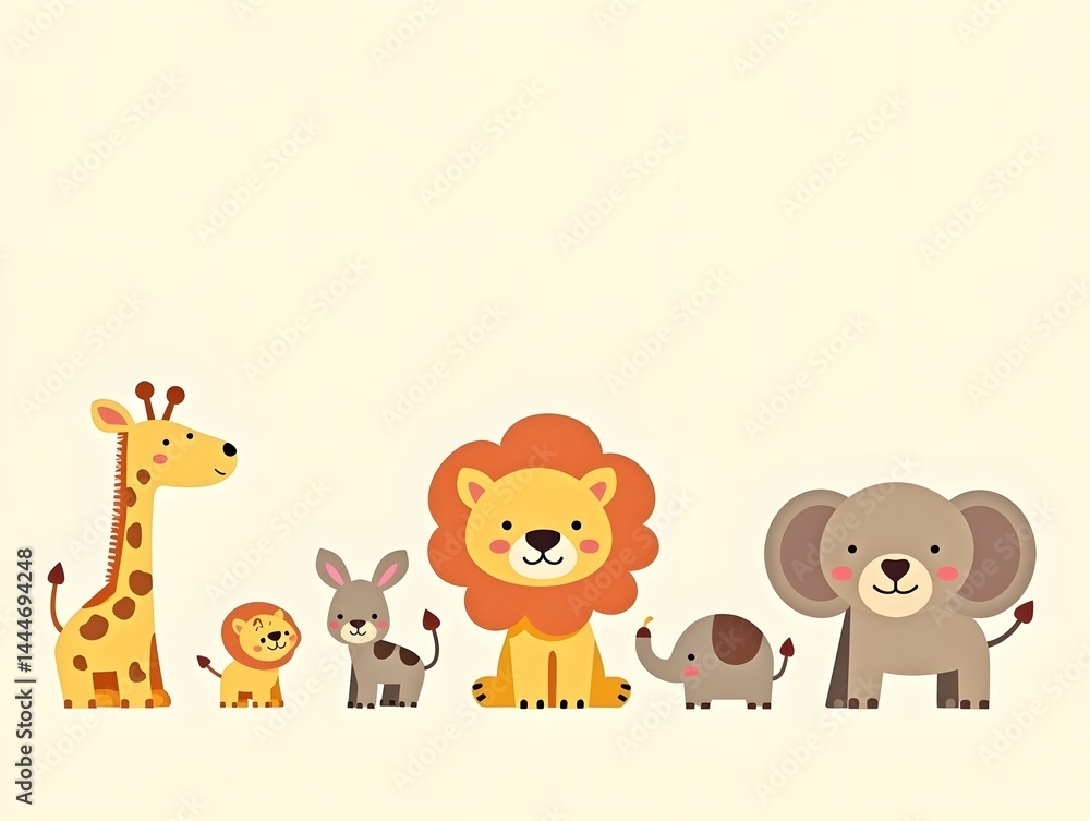 Obraz premium A set of safari cute animals flat color illustration