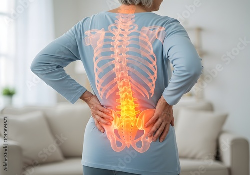 Woman Experiencing Lower Back Pain Spinal Anatomy Illustration