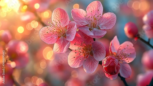 Beautiful spring background with blooming pink flowers in pastel colors