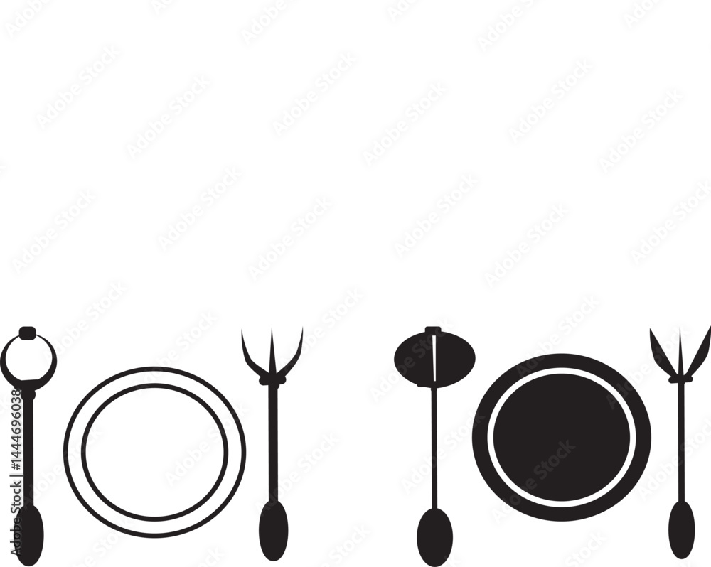 Naklejka premium hotel, quality, service, signs, stroke, simple, lunch, liner, element, fork, illustration, knife, plate, line, icon, hostel, eatery, design, symbol, vector, dinner, flat, food