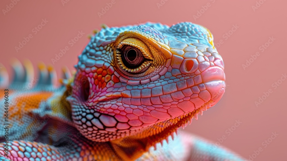 Fototapeta premium Striking Portrait of a Colorful Iguana with Scales and Vibrant Hue