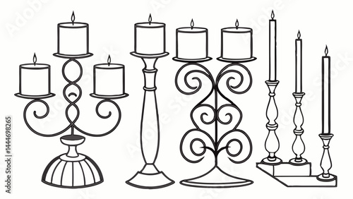 Decorative Candle Holders Candelabras and Candlesticks Line Art Set