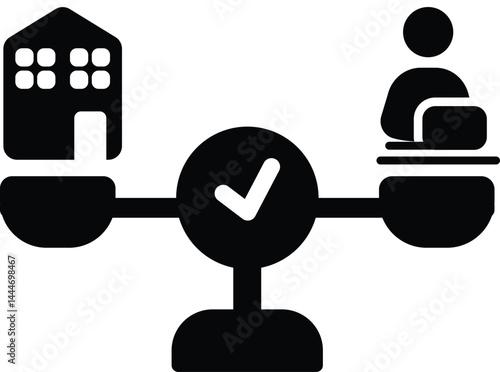 Clean vector illustration of work life balance symbol silhouette in black.