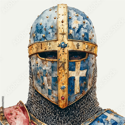 Crusaders Chainmail Hauberk, watercolor vector, isolated on a white background.