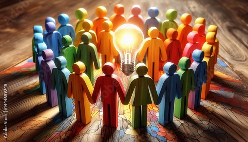 Figures of people of different colors holding hands, inclusive business thinking, values ​​of dignity and respect for all people