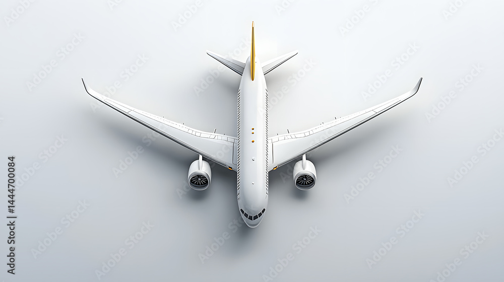 White Airplane Model Overhead View on White Background White Airplane Model Overhead View on White Background