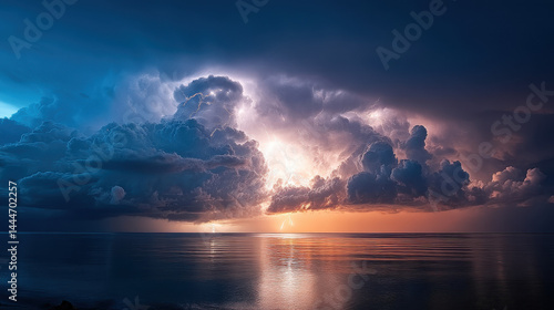 Dramatic Storm over the Ocean at Sunrise