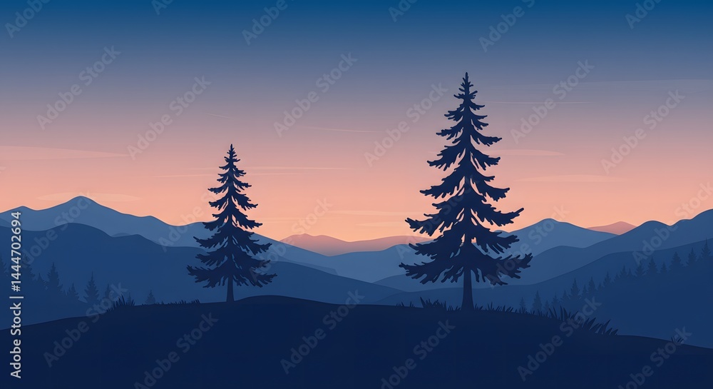 Obraz premium Peaceful Mountain Landscape at Sunset Illustration