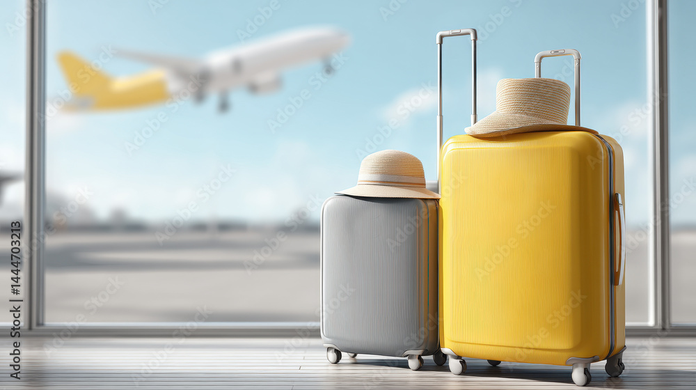 Airport Travel Suitcases and Airplane