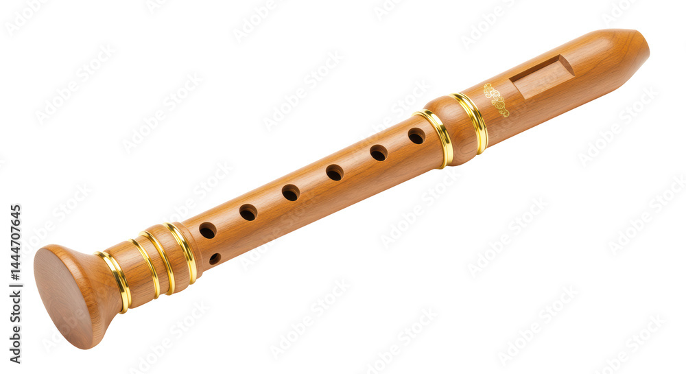 Naklejka premium Isolated Brown Recorder Flute Musical Instrument
