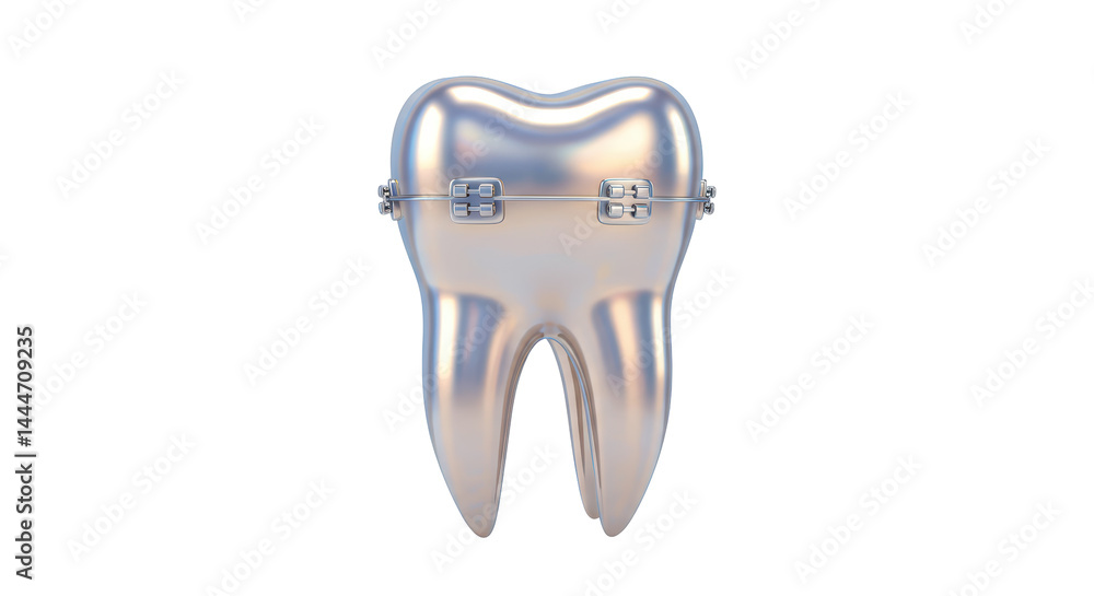 Isolated Silver Tooth Model with Braces Isolated Silver Tooth Model with Braces