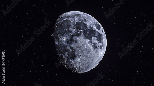 Waxing Gibbous Moon with Craters and Lunar Surface
