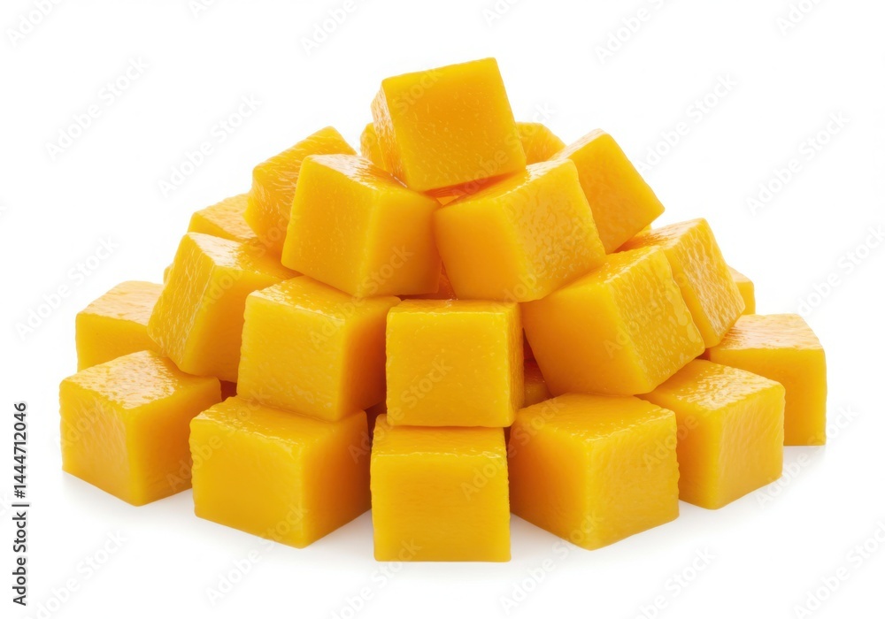 Pile of mango cubes isolated on white background Pile of mango cubes isolated on white background