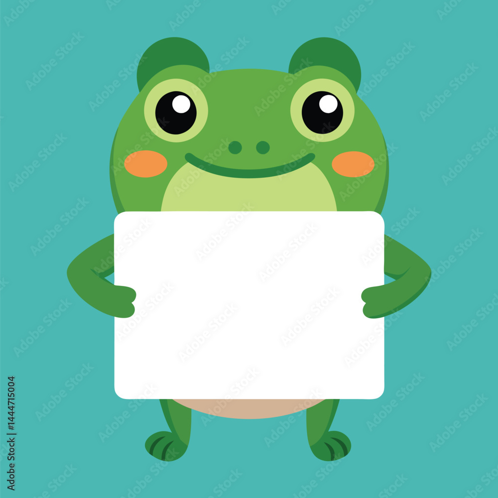 Discover the adorable design of a cute frog holding a white blank text board. This whimsical illustration captures the frog's playful demeanor and provides space for customizable messages, perfect for Discover the adorable design of a cute frog holding a white blank text board. This whimsical illustration captures the frog's playful demeanor and provides space for customizable messages, perfect for