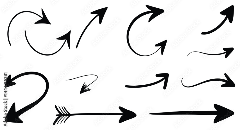 Hand drawn black arrow collection isolated on white background for infographics Hand drawn black arrow collection isolated on white background for infographics