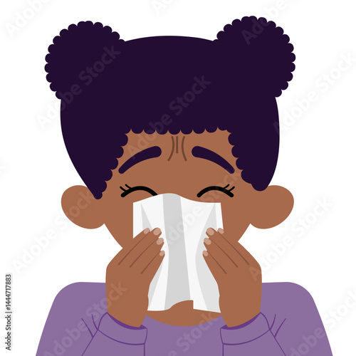Young girl sneezing, sick or allergic