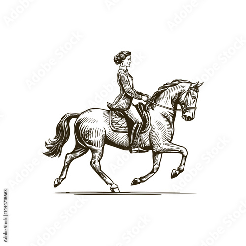 Vintage engraving woodcut horse rider retro vector illustration art design