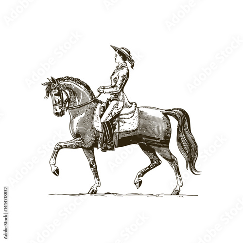 Vintage engraving woodcut horse rider retro vector illustration art design