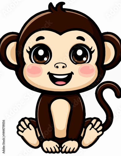 Cute cartoon monkey smiling happily while sitting  