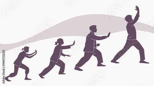 Stylized Silhouette Illustration of Tai Chi Exercise Sequence Showing Progression