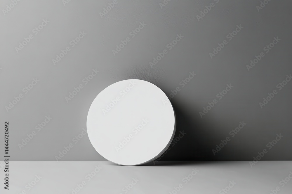 Minimalist round object resting against a smooth gray wall, creating a serene atmosphere Minimalist round object resting against a smooth gray wall, creating a serene atmosphere