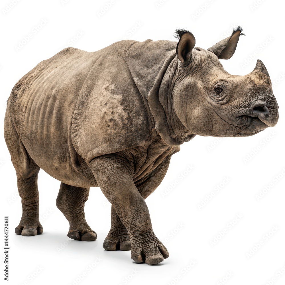 Obraz premium Isolated Sumatran rhino on a white background. Endangered wildlife species