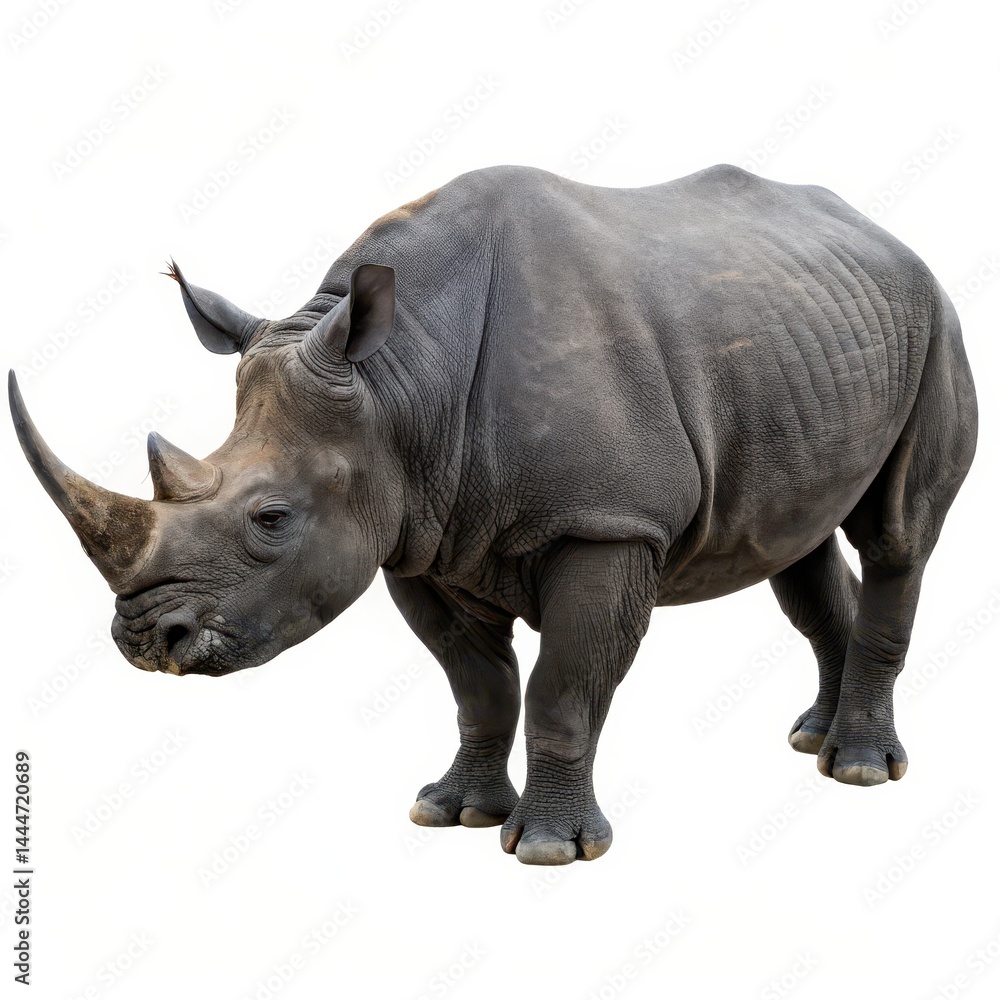 Obraz premium Black rhino isolated on a white background. Endangered wildlife species