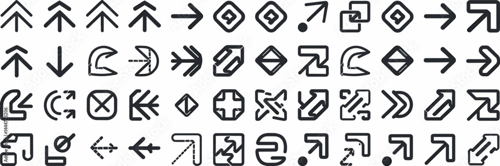Vector icon sheet with various arrows in different directions and styles – Great for web design, UI/UX projects, or app development. Vector icon sheet with various arrows in different directions and styles – Great for web design, UI/UX projects, or app development.