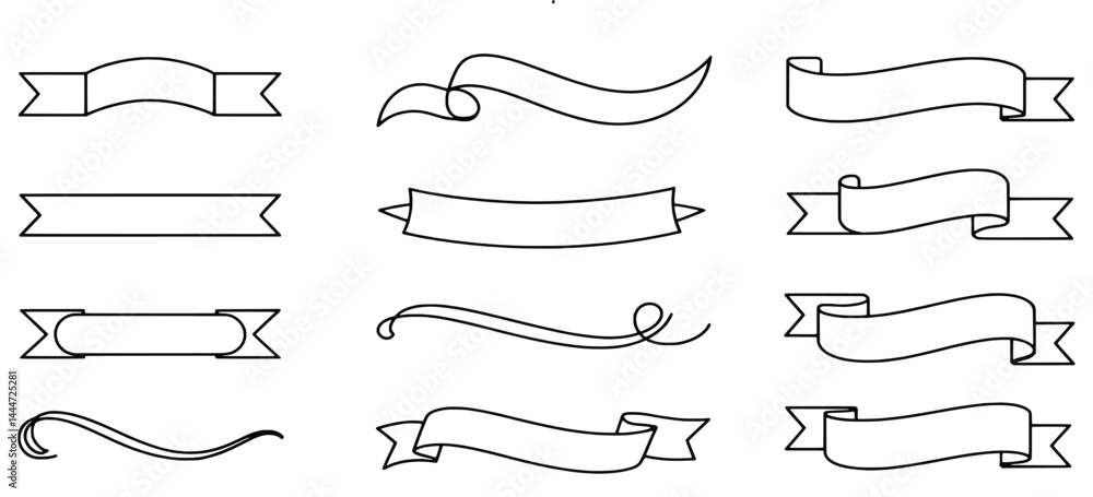 Collection of minimalist outline ribbon and banner vector design elements Collection of minimalist outline ribbon and banner vector design elements