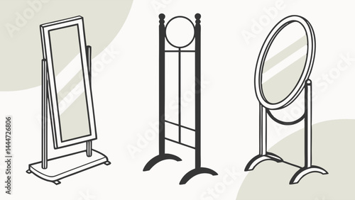 Black Outline Illustration Different Styles Standing Full Length Floor Mirrors Home Decor