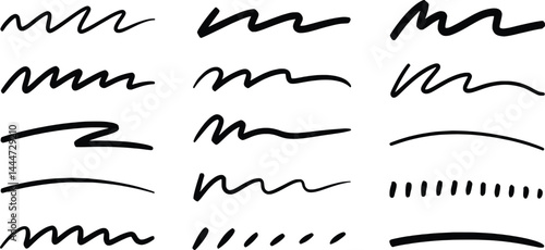 Set of hand drawn black doodle lines underlines scribbles elements