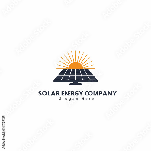 Solar Energy Company Logo Featuring Sun and Gray Solar Panel

