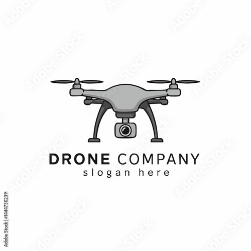 Modern Drone Company Logo Featuring Quadcopter with Camera Vector Illustration

