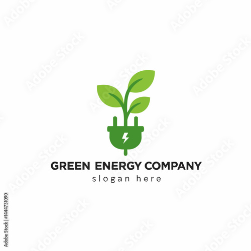 Green Energy Company Logo Featuring a Plant Sprouting from an Electrical Plug Symbolizing Eco Power.

