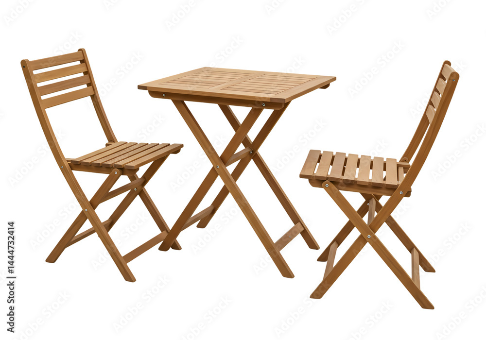 Folding Wooden Patio Table and Chairs Set on Transparent background Folding Wooden Patio Table and Chairs Set on Transparent background
