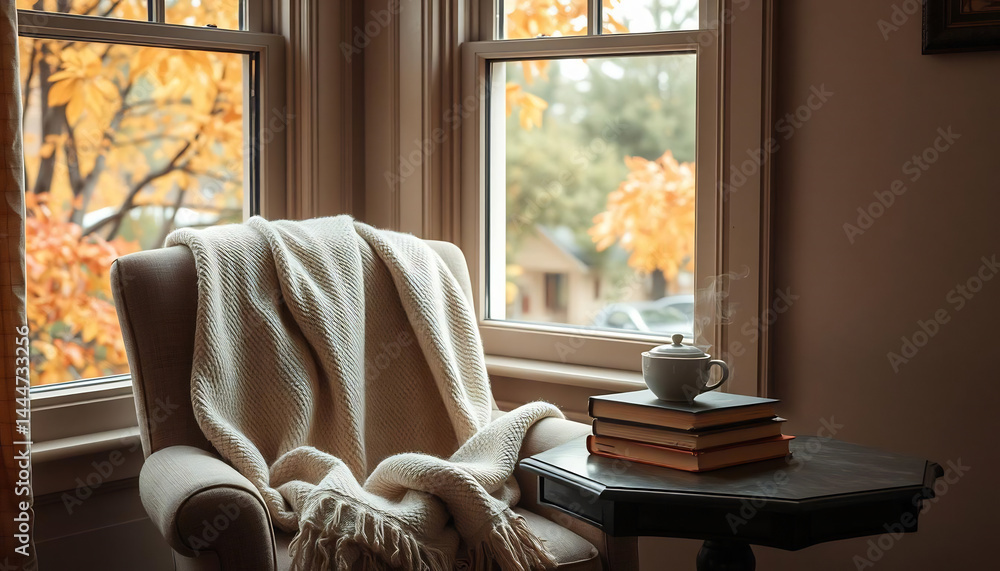 Cozy Reading Nook with a Stack of Books
