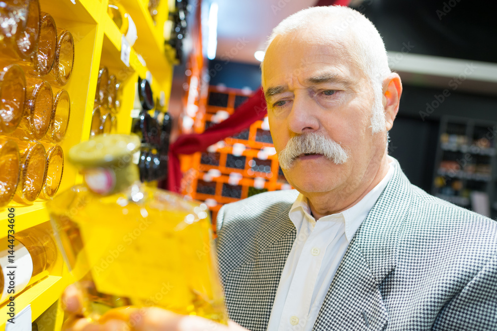 customer holding a bottle of yellow liquor