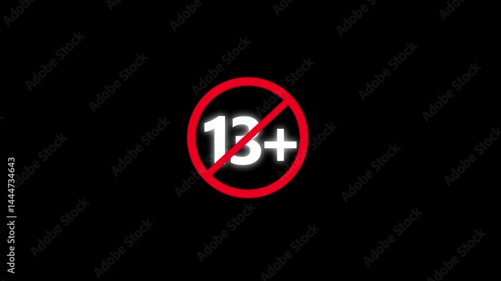 13 Plus Prohibited Sign – Green Circle with Slash Over 13+ Symbol Representing Age Restriction, Warning, No Entry, or Limit Icon for Digital Safety or Content Guidelines 4k animation video. 13 Plus Prohibited Sign – Green Circle with Slash Over 13+ Symbol Representing Age Restriction, Warning, No Entry, or Limit Icon for Digital Safety or Content Guidelines 4k animation video.