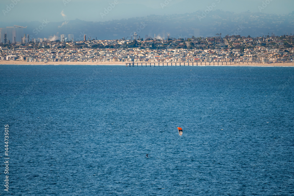 Inland angle of coastal section of the South Bay, Southern California with dramatic blue and cloudy sky