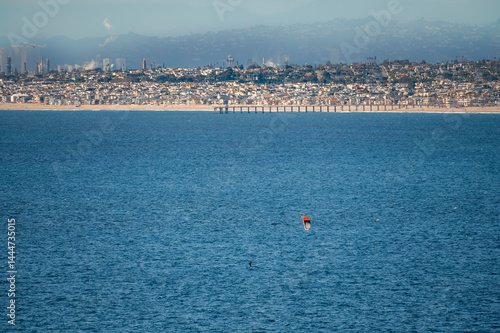 Obraz na płótnie Inland angle of coastal section of the South Bay, Southern California with dramatic blue and cloudy sky w salonie