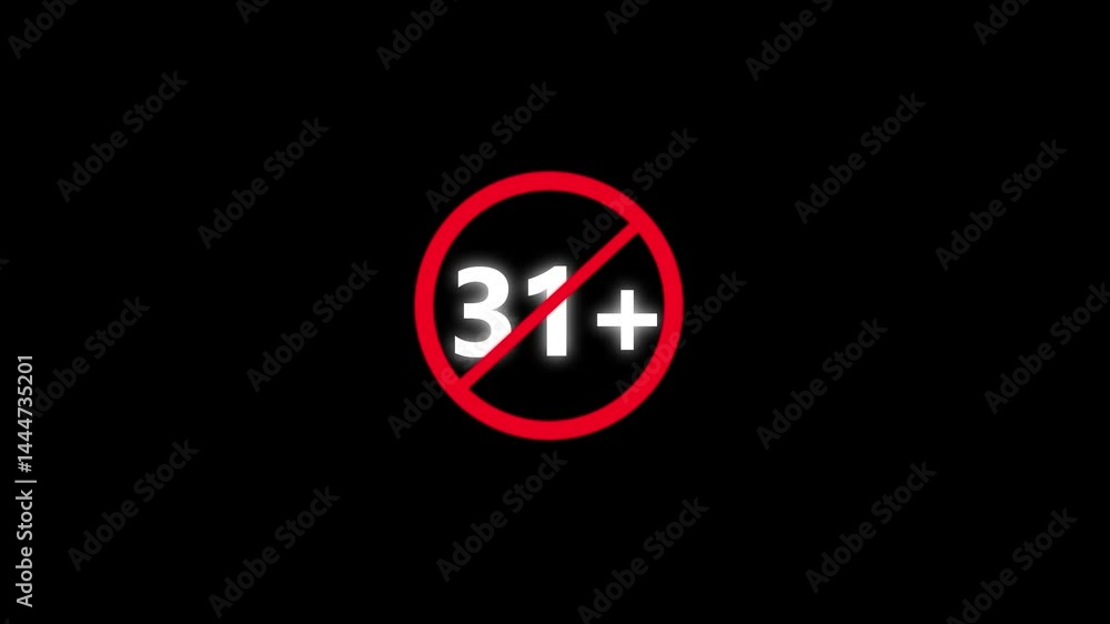 31 Plus Prohibited Sign – Green Circle with Slash Over 31+ Symbol Representing Age Restriction, Warning, No Entry, or Limit Icon for Digital Safety or Content Guidelines 4k animation video. 31 Plus Prohibited Sign – Green Circle with Slash Over 31+ Symbol Representing Age Restriction, Warning, No Entry, or Limit Icon for Digital Safety or Content Guidelines 4k animation video.